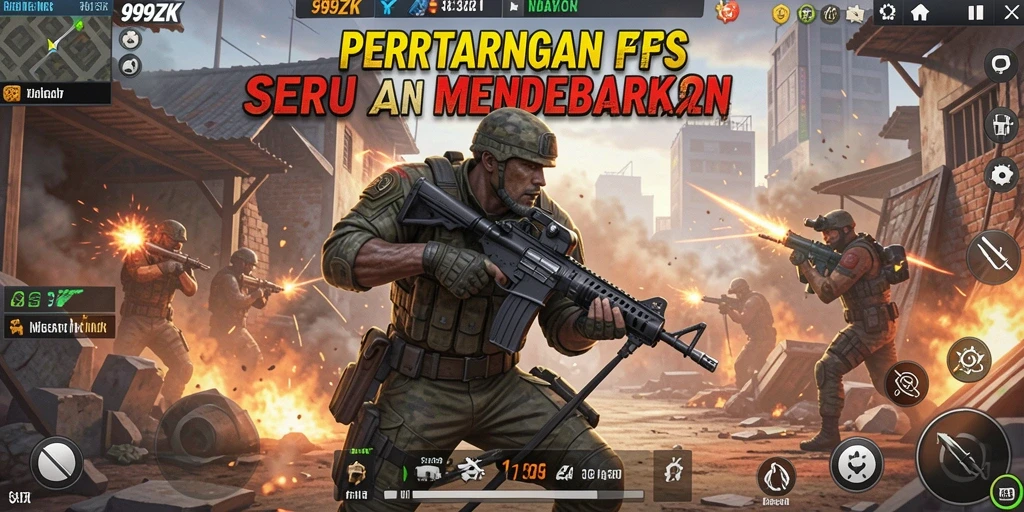 Gameplay intens di 999ZK dengan pertarungan FPS yang mendebarkan.