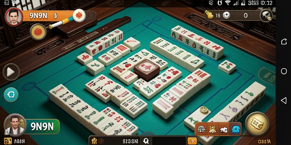 Tampilan gameplay menantang dalam 9N9N dengan papan Mahjong yang berwarna-warni.