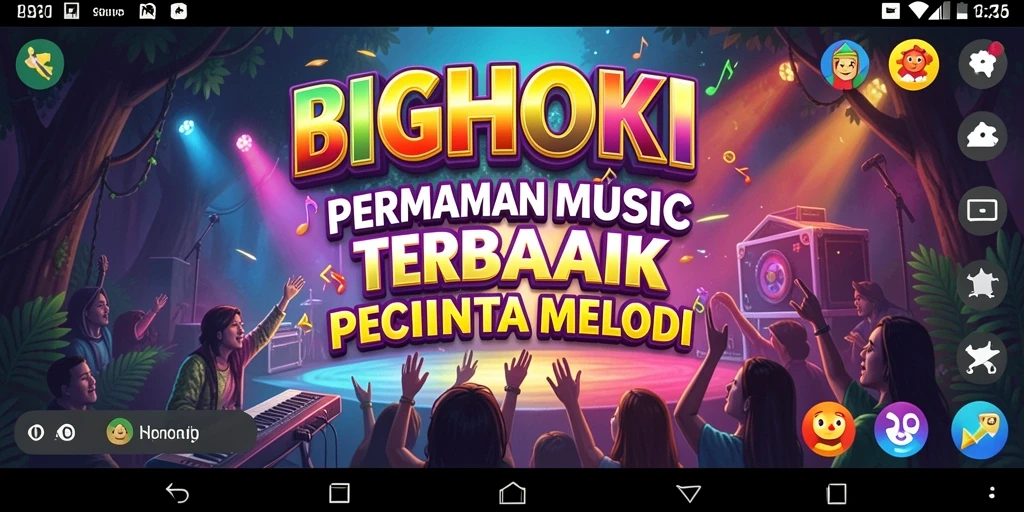 Tangkapan layar BIGHOKI yang menunjukkan gameplay musik yang dinamis.