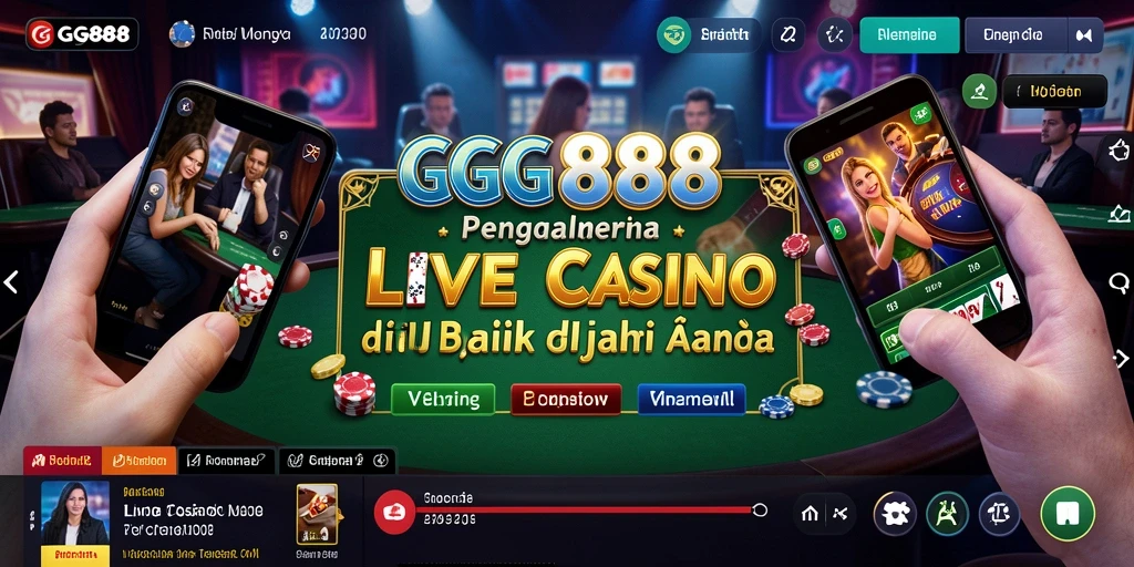 Screenshot GGG888 menampilkan dealer langsung dan permainan kasino interaktif.