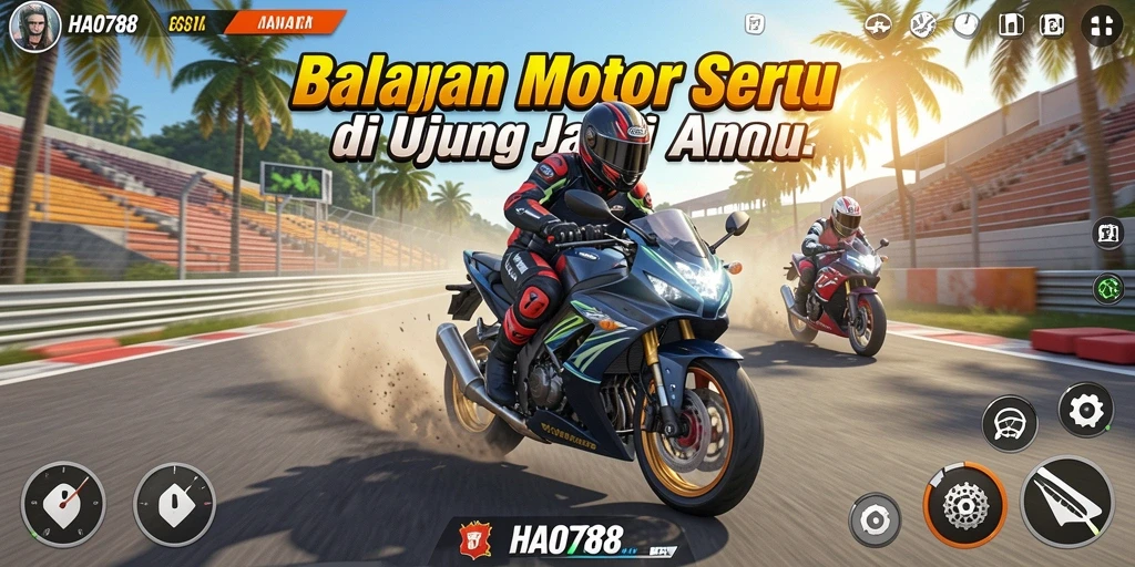 Tampilan gameplay serpentin trek balapan motor di HAO788.