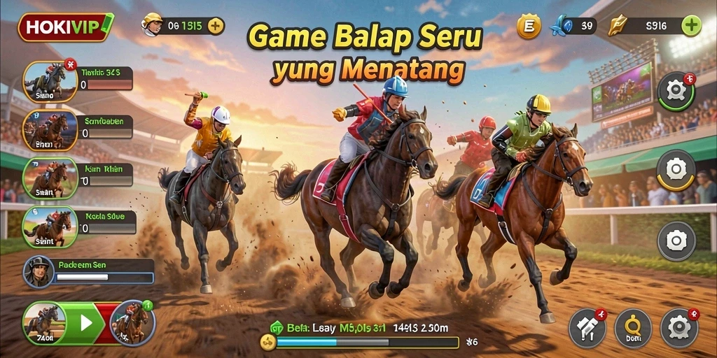 Tampilan gameplay HOKIVIP yang seru dan menegangkan di lintasan balap.