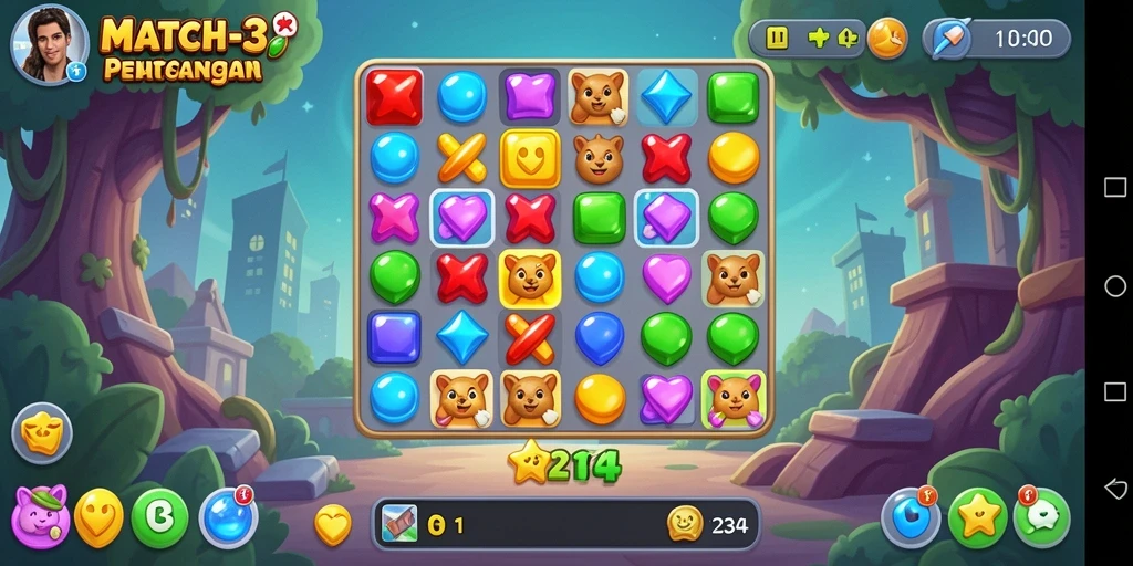 Screenshot K234 menampilkan gameplay Match-3 yang seru dan menantang.