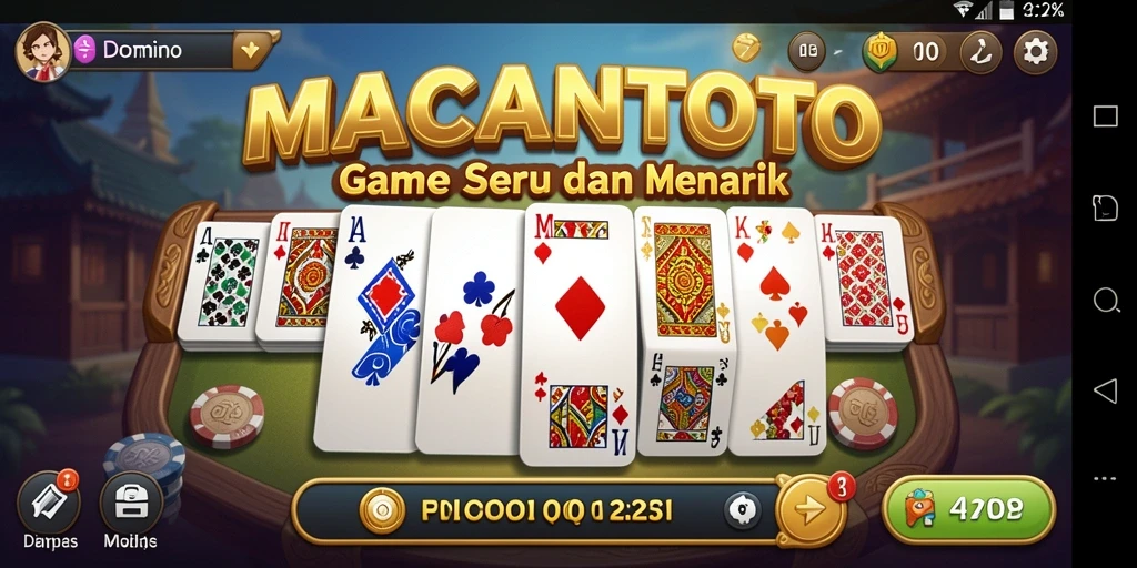 Tampilan gameplay seru dalam MACANTOTO dengan kartu Domino yang menarik.