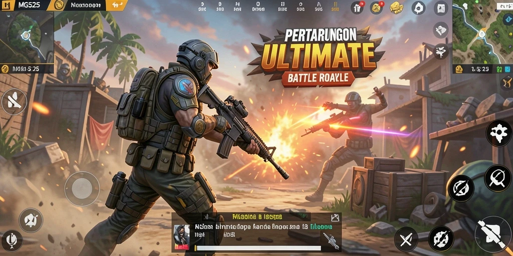 Tampilan menegangkan dari gameplay MG525 dalam pertempuran Battle Royale.