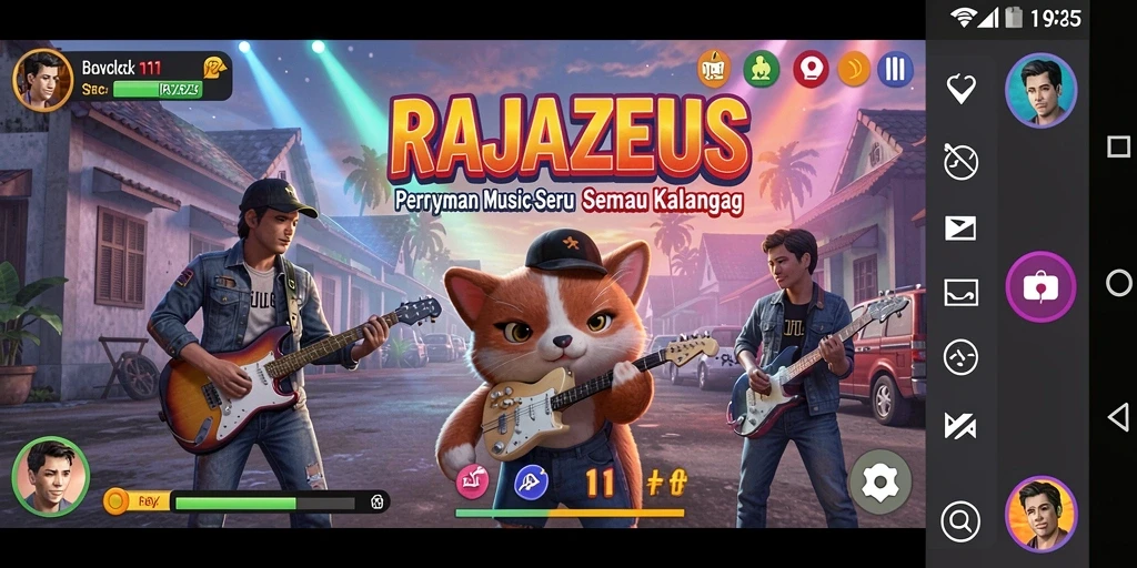 Screenshot menarik dari gameplay RAJAZEUS yang menampilkan pengalaman musik.