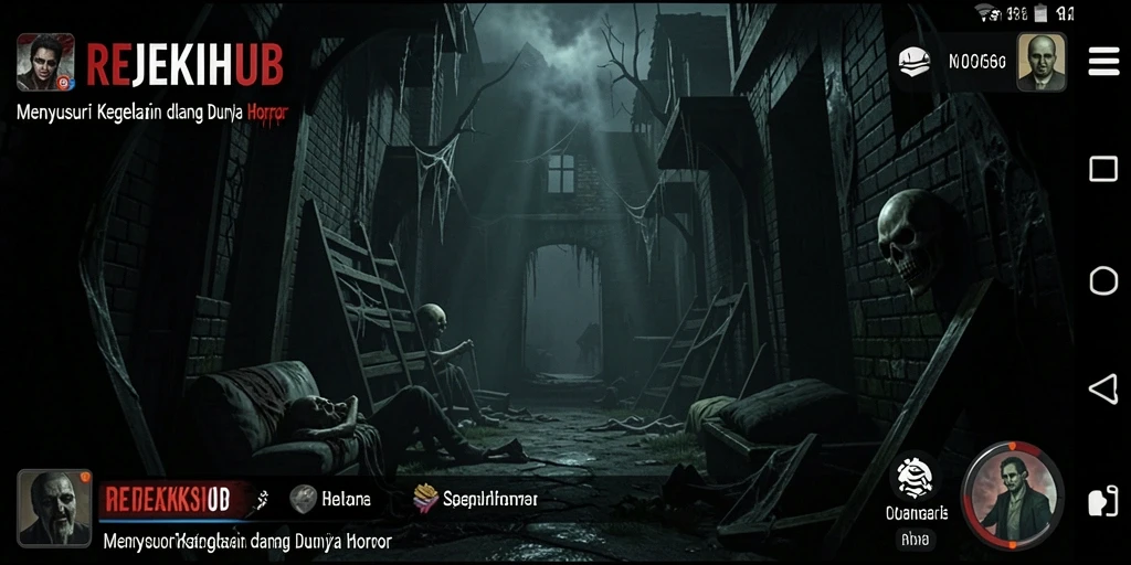 Tampilan gameplay menegangkan dalam REJEKIHUB dengan suasana horror yang mencekam.