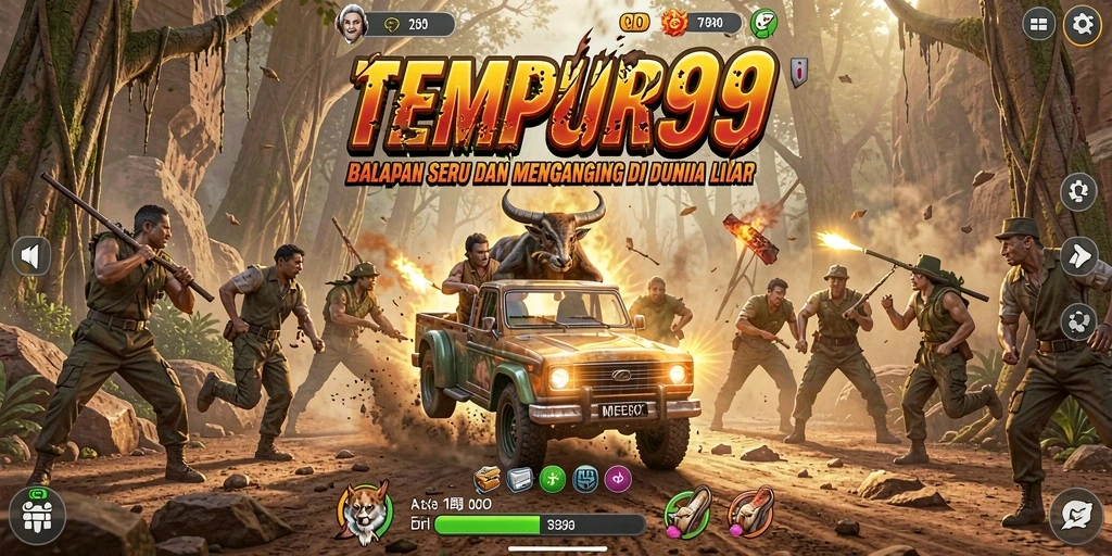 Screenshot gameplay TEMPUR99 menunjukkan aksi balapan yang seru dan mendebarkan.