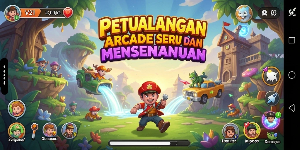 Tampilan gameplay seru V21 dengan tantangan Arcade yang mendebarkan.