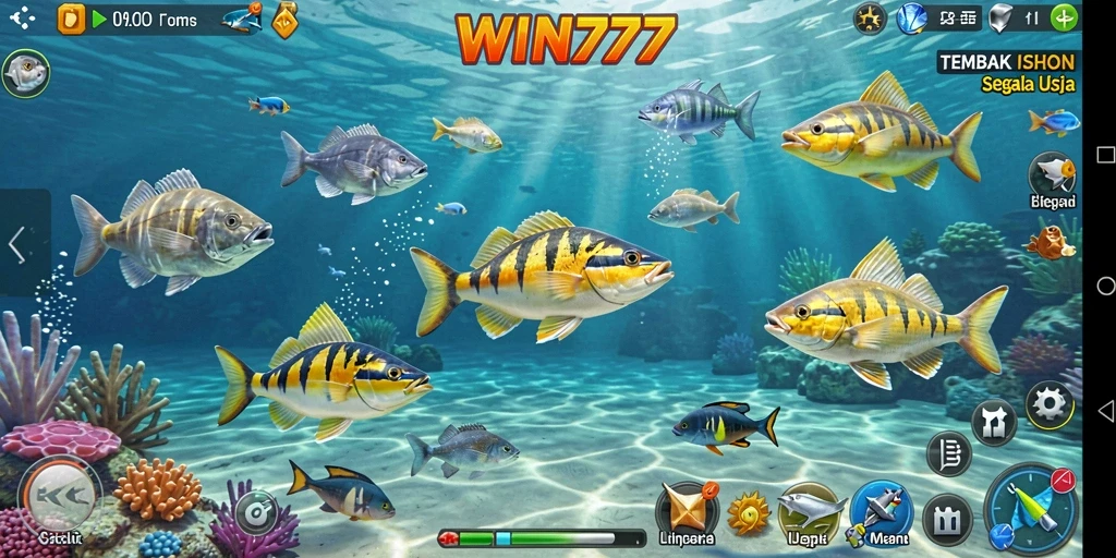 Tampilan gameplay seru dalam WIN777 dengan aksi tembak ikan yang mendebarkan.
